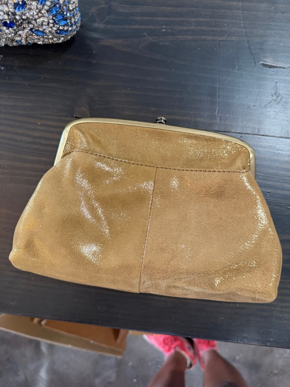 HOBO Metallic Gold Wristlet Clutch